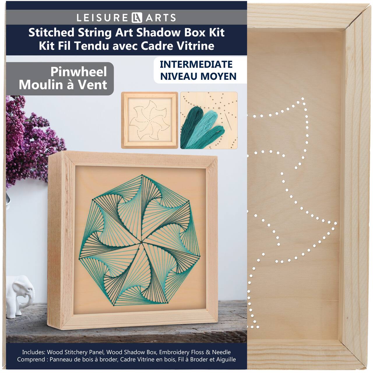 Leisure Arts&#xAE; Intermediate Pinwheel Wood Stitched String Art Shadow Box Kit